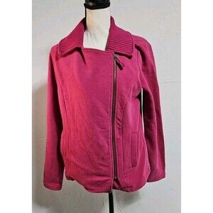 LL Bean Moto Jacket Raspberry Pink Asymmetrical Full Zip  Collared, Small‎